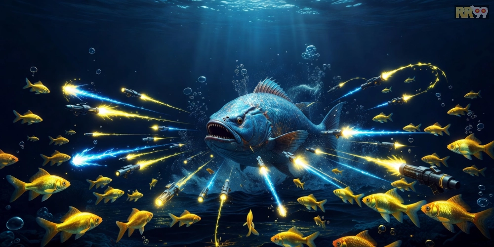 Giao diện bắn cá 69Win với boss cá lớn và hiệu ứng bắn súng hấp dẫn