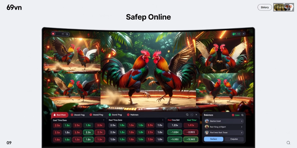 Minh họa khái niệm đá gà trực tuyến trên nền tảng 69vn với giao diện hiện đại